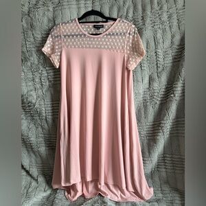 Nina Leonard Blush Pink Mini Dress with Polka Dot Sleeves